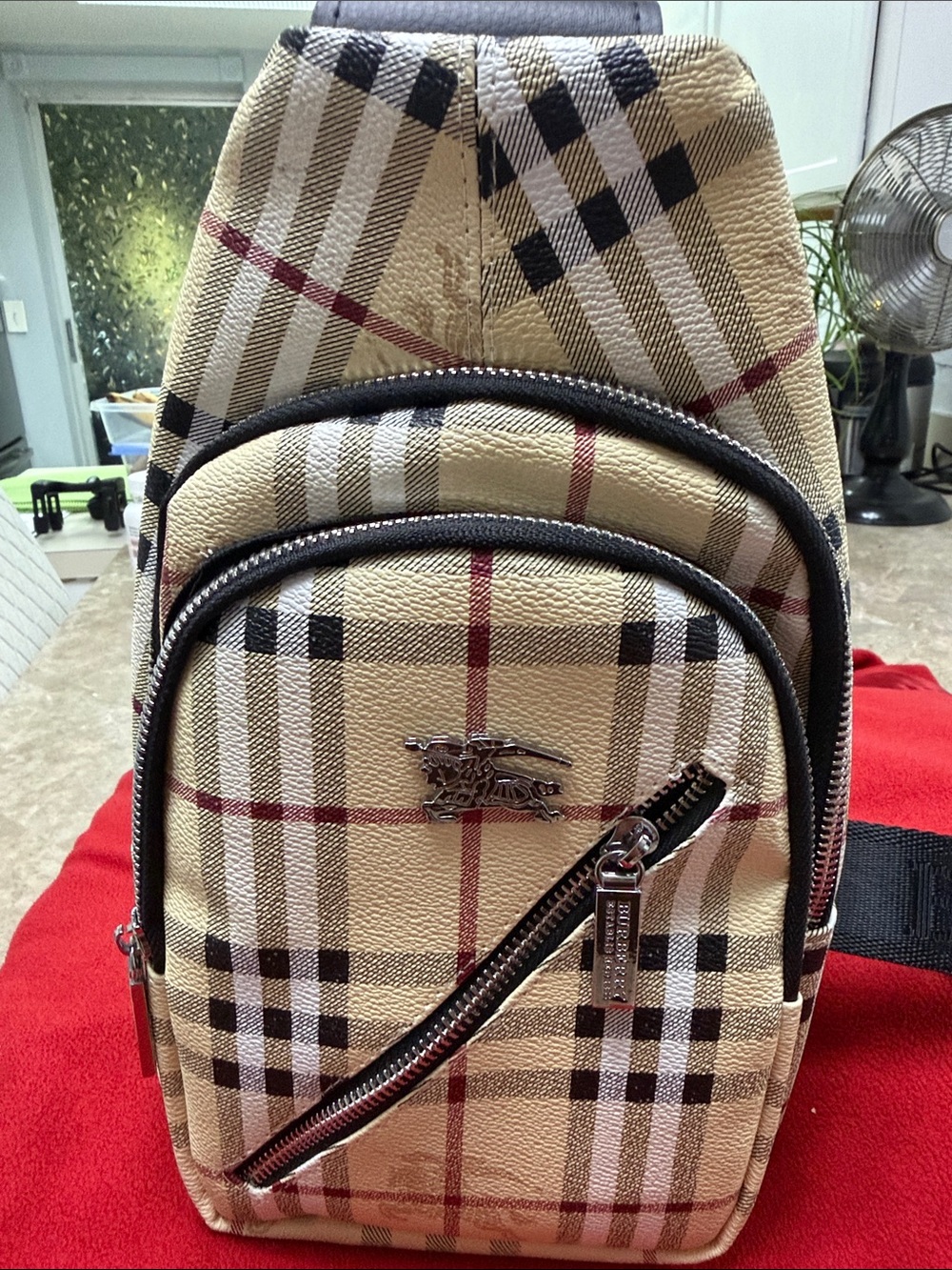 Classic Beige Plaid Men’s Crossbody Bag - Designer Style